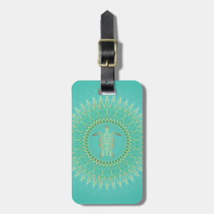 Turquise Guld Turtle Tribal Animal Mandala Bagagebricka