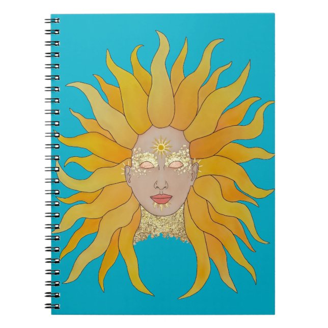 Turquise gult guld sol inspirerade anteckningsbok (Framsidan)