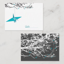 Turquise Hanging Crane på Grenar asiatiska Bröllop Placeringskort