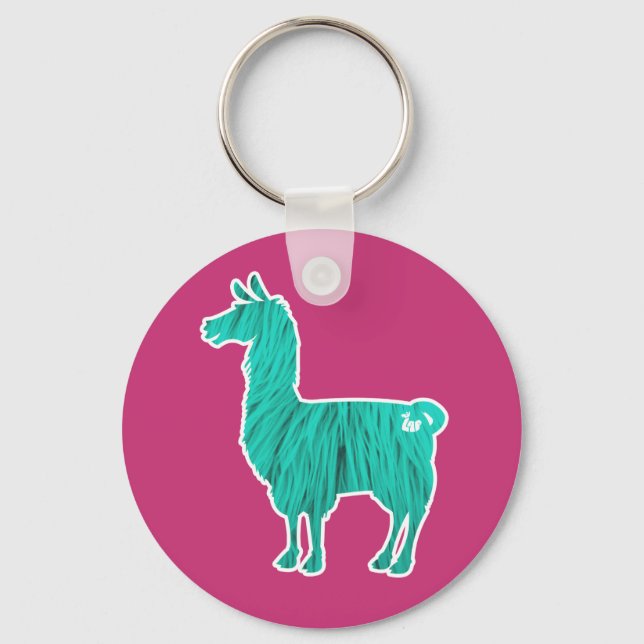 Turquise Hårig Llama Keychain Nyckelring (Framsida)