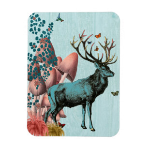 Turquise Hjort i Mushroom Forest 2 Magnet