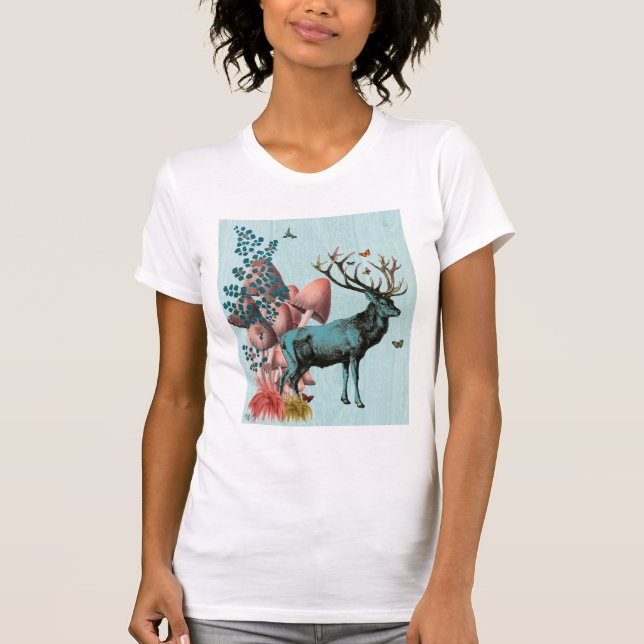 Turquise Hjort in Mushroom Forest 2 Tee Shirt (Framsida)