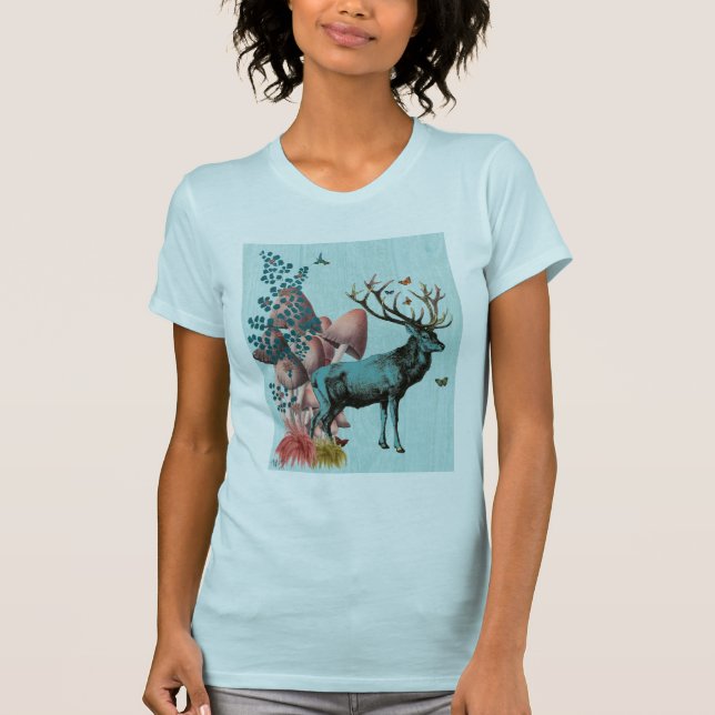 Turquise Hjort in Mushroom Forest 2 Tee Shirt (Framsida)