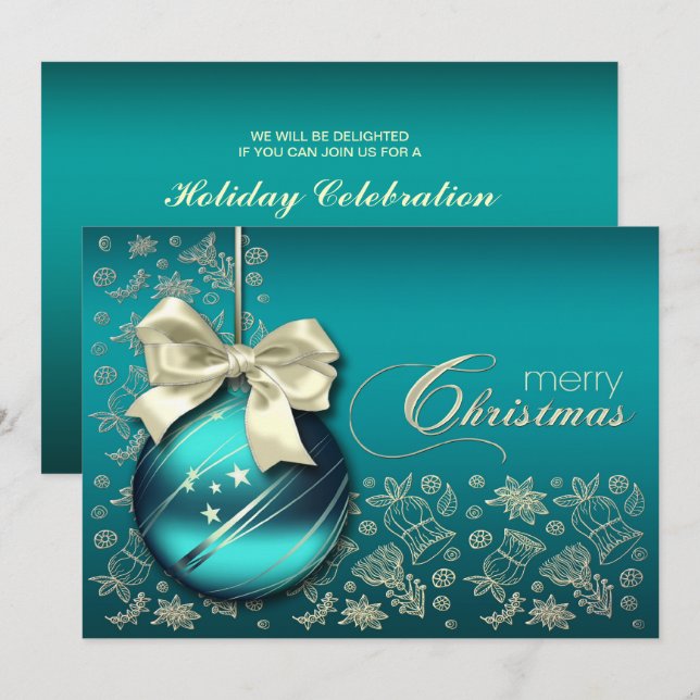 Turquise jul Bauble jul Party Inbjudningar (Fram/baksida)
