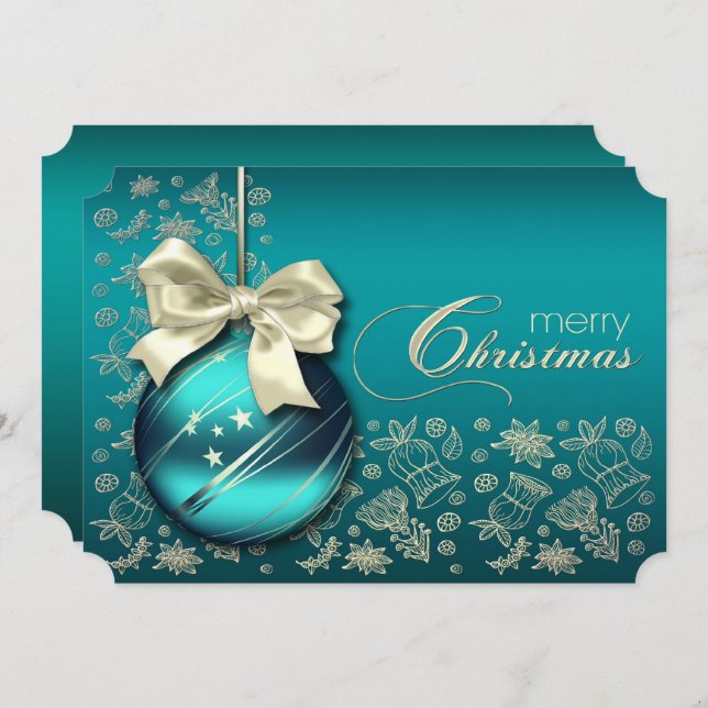 Turquise jul Bauble jul Party Inbjudningar (Fram/baksida)