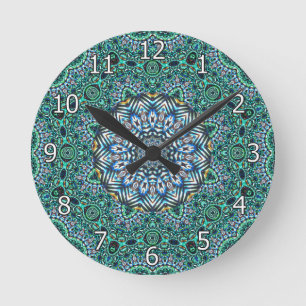 Turquise Kaleidoscopic Mosaic Reflection Design Rund Klocka