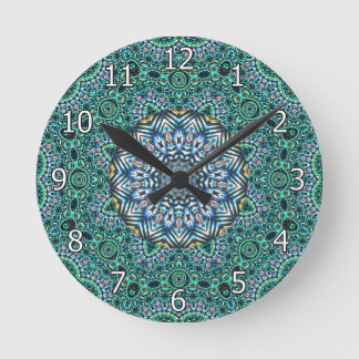 Turquise Kaleidoscopic Mosaic Reflection Design Rund Klocka