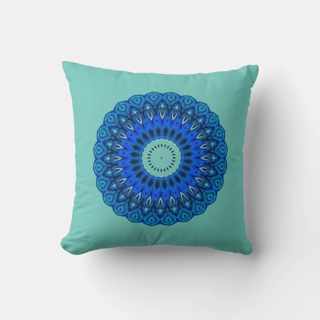 Turquise Kärlek de där Mandala Blues Square Pillow Kudde (Framsida)