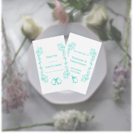 Turquise Klockor Scrollwork Design Bröllop Placeringskort