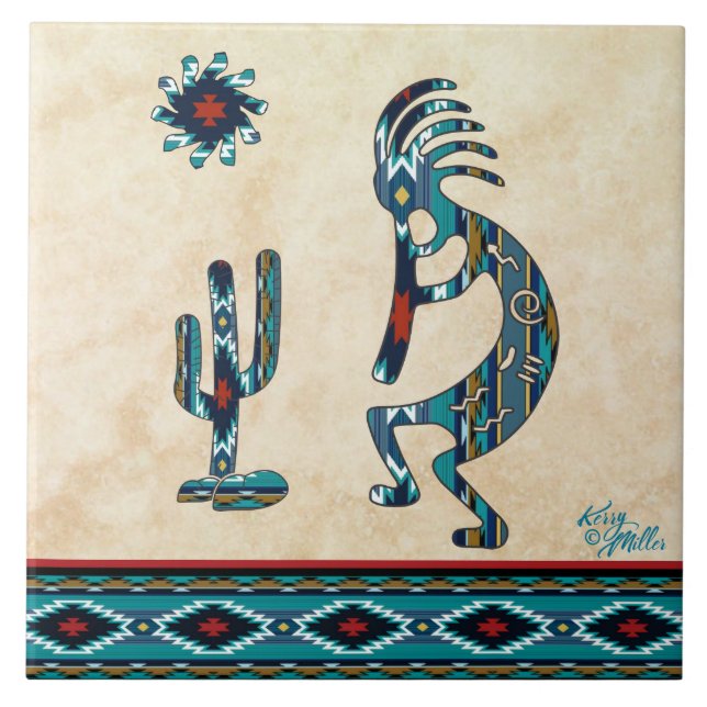 Turquise Kokopelli Ceramic tile Kakelplatta (Framsidan)