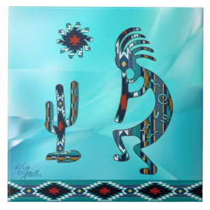 Turquise Kokopelli Ceramic Tile Kakelplatta