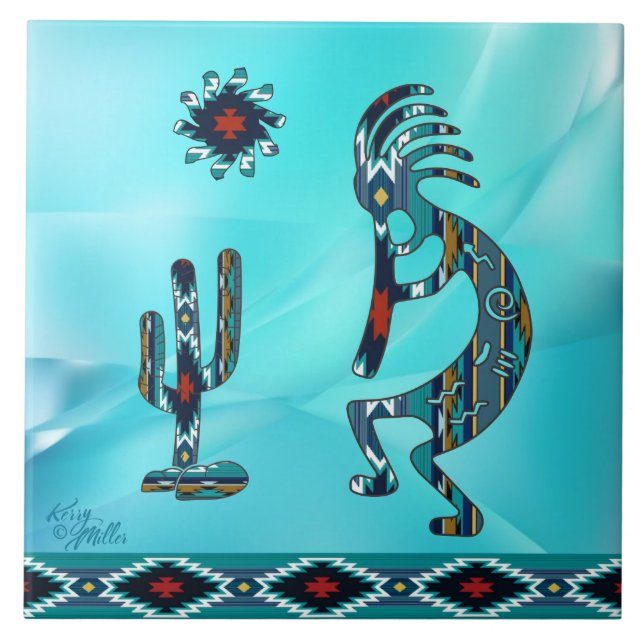 Turquise Kokopelli Ceramic Tile Kakelplatta (Framsidan)