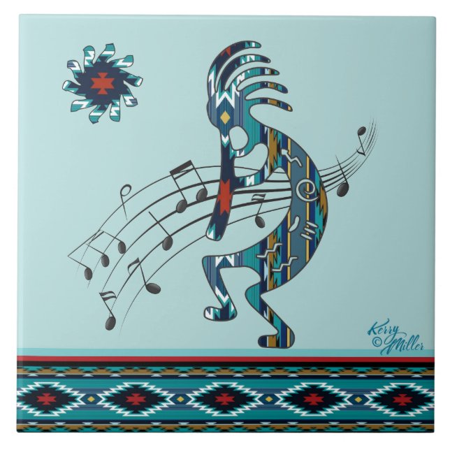 Turquise Kokopelli Ceramic tile Kakelplatta (Framsidan)