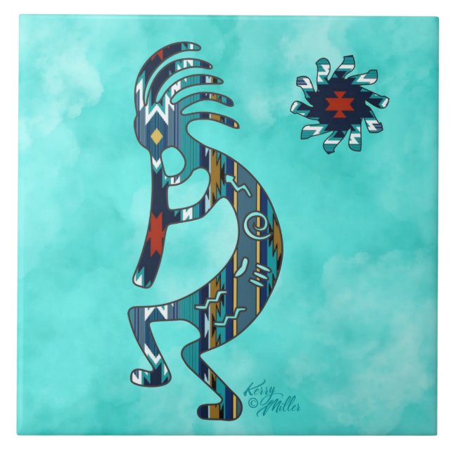 Turquise Kokopelli Ceramic Tile Kakelplatta (Framsidan)