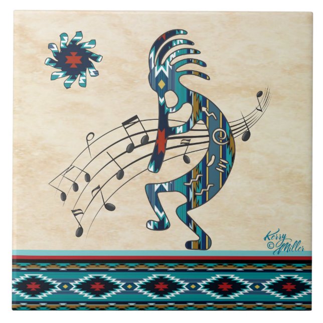 Turquise Kokopelli Ceramic tile Kakelplatta (Framsidan)