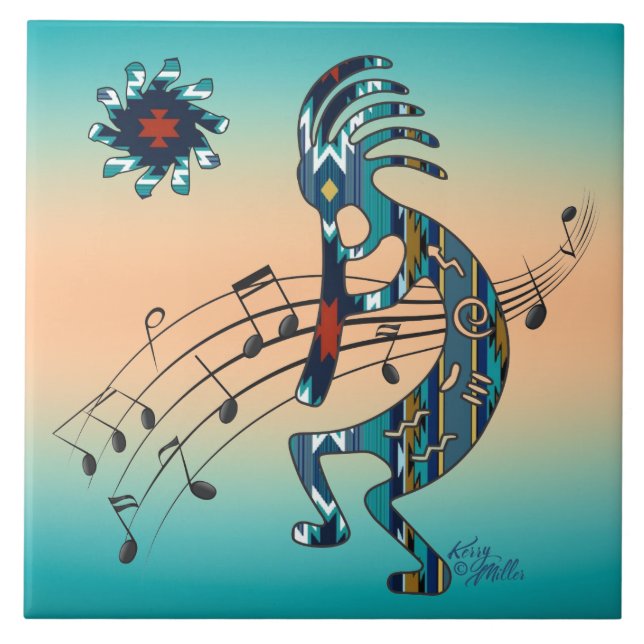 Turquise Kokopelli Ceramic Tile Kakelplatta (Framsidan)