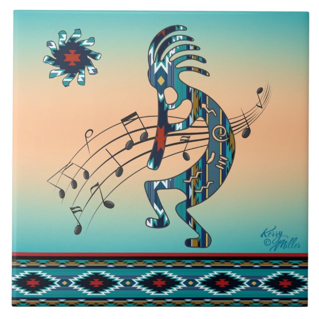 Turquise Kokopelli Ceramic tile Kakelplatta (Framsidan)