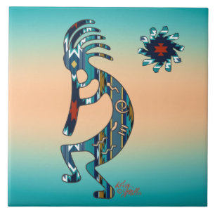 Turquise Kokopelli Ceramic Tile Kakelplatta
