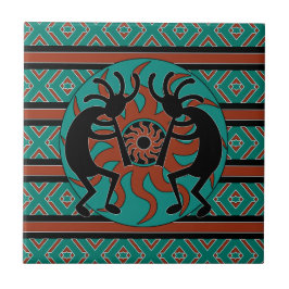 Turquise Kokopelli Southwest Ceramic Tile Kakelplatta