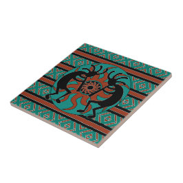 Turquise Kokopelli Southwest Ceramic Tile Kakelplatta