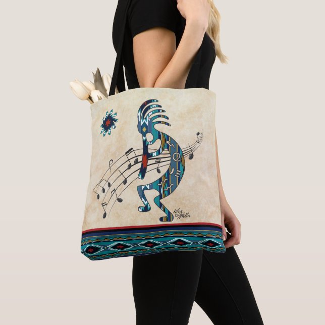Turquise Kokopelli Tote Bag Tygkasse (Närbild)