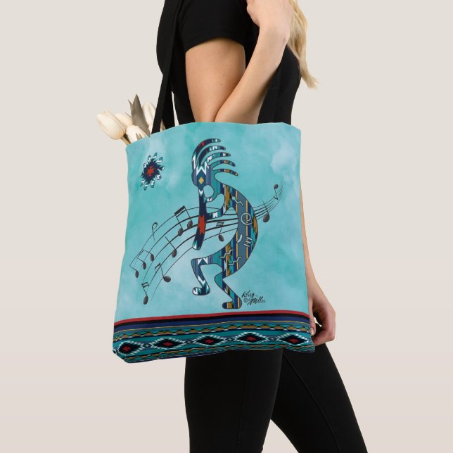 Turquise Kokopelli Tote Bag Tygkasse (Närbild)