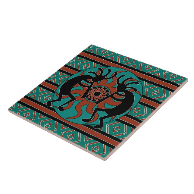Turquise Kokopelli Tribal Sol Southwest Kakelplatta (Sidan)