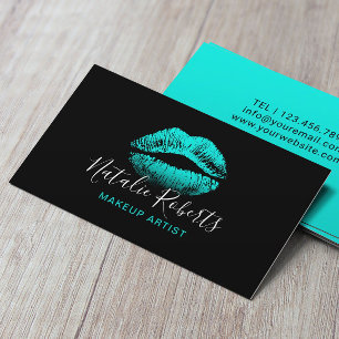 Turquise Läppar Makeup Artist Plain Black Salon Visitkort