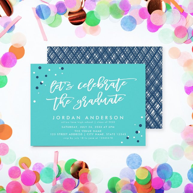 Turquise Låt oss fira Student Grad Party Inbjudningar (Skapare uppladdad)