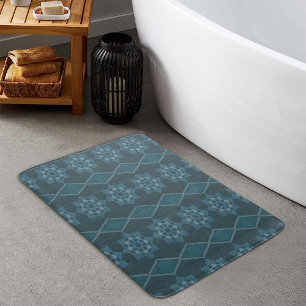 Turquise Leafy blommigt Octagon och Diagonal patte Badrumsmatta