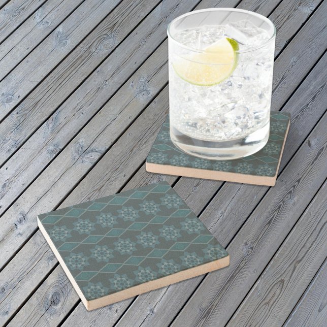 Turquise Leafy blommigt Octagon och Diagonal patte Stenunderlägg (Skapare uppladdad)