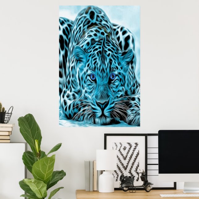 Turquise Leopard med blå Öga Poster (Hemmakontoret)