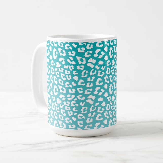 Turquise Leopard Skriv ut Mönster Kaffemugg (Framsida vänster)