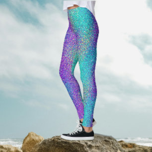 Turquise Lila Gradient Sparkling Glitter Party Leggings