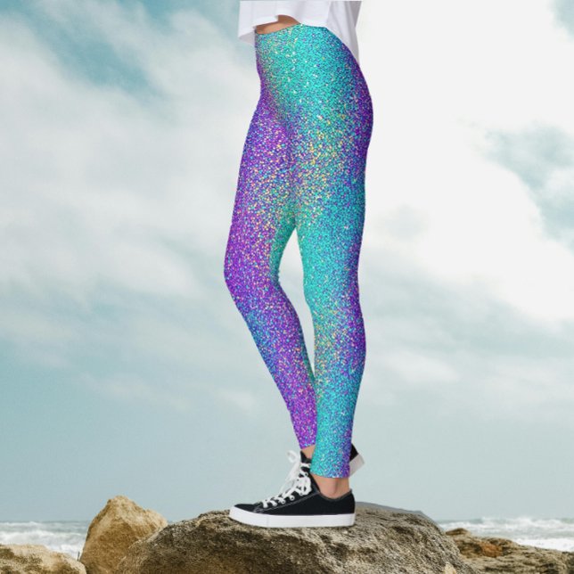 Turquise Lila Gradient Sparkling Glitter Party Leggings (Skapare uppladdad)