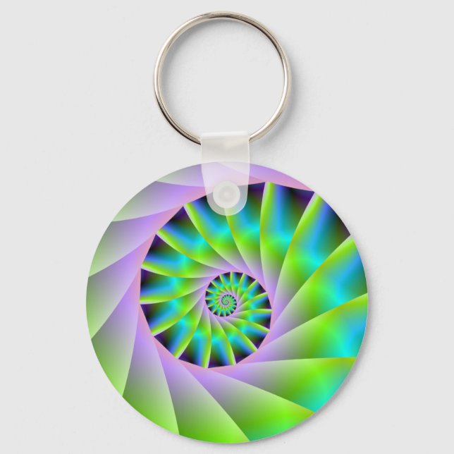 Turquise Lilac och Grönt Spiral Keychain Nyckelring (Framsida)