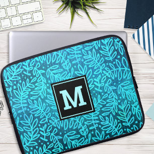 Turquise löv mönster monogram fet typografi laptop fodral