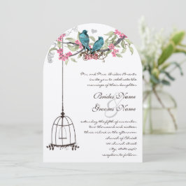 Turquise Love Bird Rosa Apricot Peach Birdcage Inbjudningar