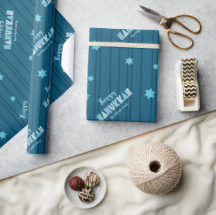 Turquise Lycklig Hanukkah Typography Stars Namn Ro Presentpapper