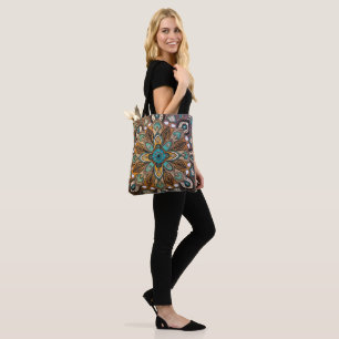 Turquise Mandala Tote Tygkasse