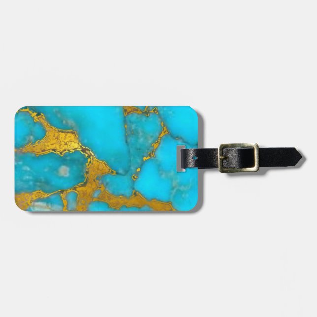 Turquise Marble GULD Glitter - ADD Initialer Bagagebricka (Horisontell Framsida)