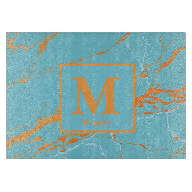 Turquise Marble med Copper Highlights Monogram (Framsidan)