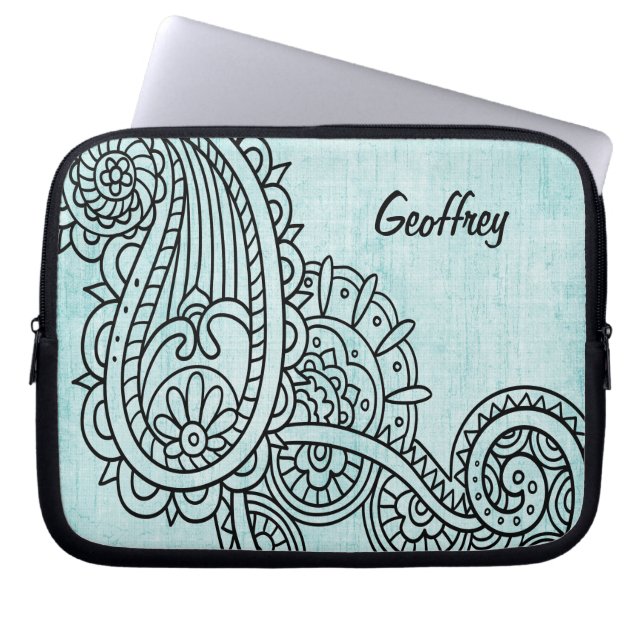 Turquise Mehndi Motif Laptop sleeve (Framsidan)