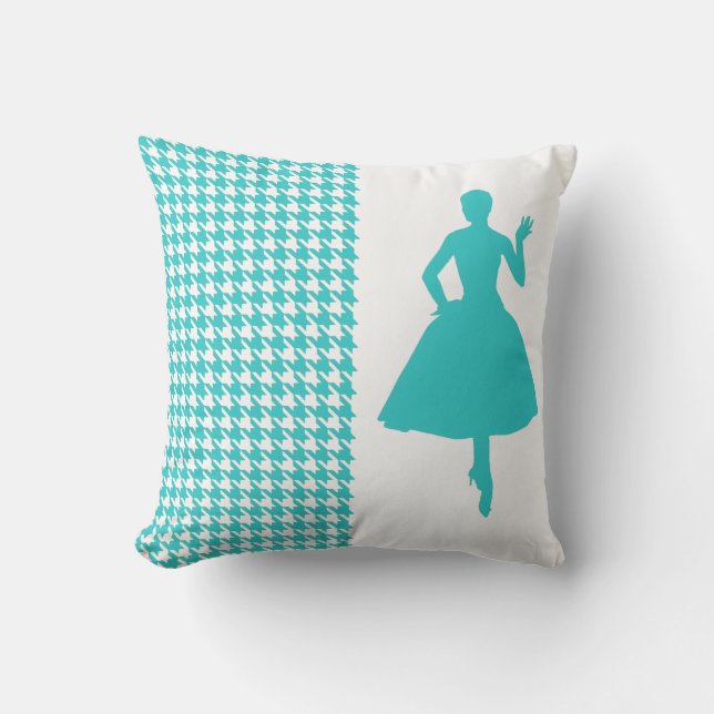 Turquise Modern Houndstooth med Silhouette Kudde (Framsida)