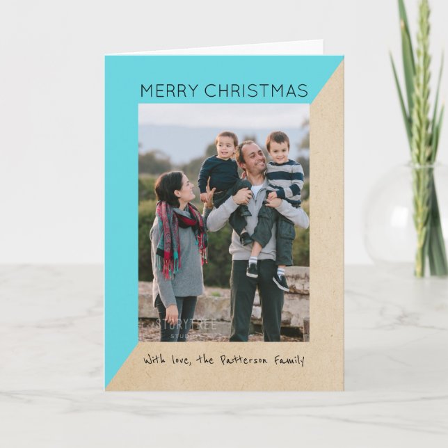 Turquise Modern Slant Helgdag Photo Card Helgkort (Framsida)