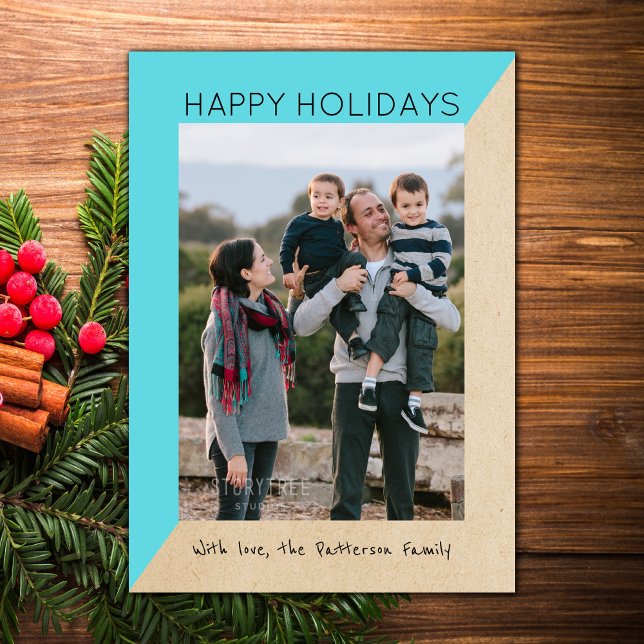 Turquise Modern Slant Helgdag Photo Flat Card Julkort (Turquoise Modern Slant Holiday Photo Card)