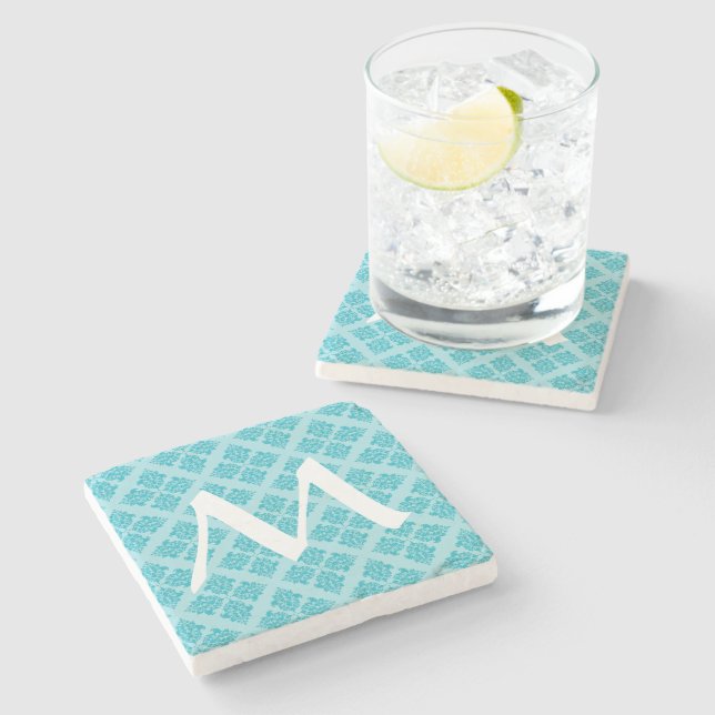 Turquise Moroccan Damask with Monogram Stenunderlägg (Sidan)