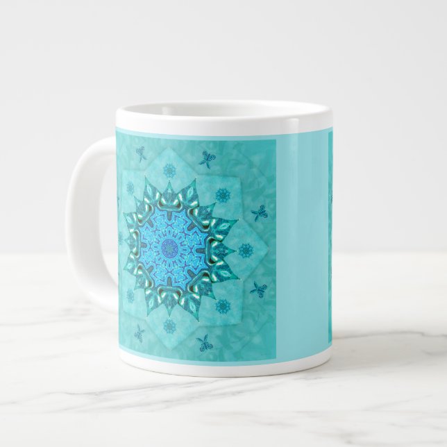 Turquise Nature Mandala Coffee Mugg Jumbo Mugg (Framsida vänster)