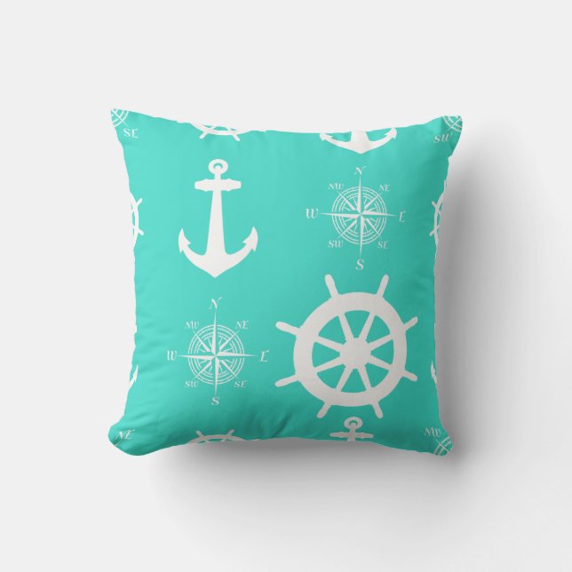 Turquise Nautical Mönster Kudde (Framsida)