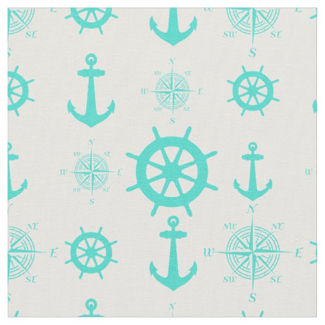 Turquise Nautical Mönster Tyg (Närbild)